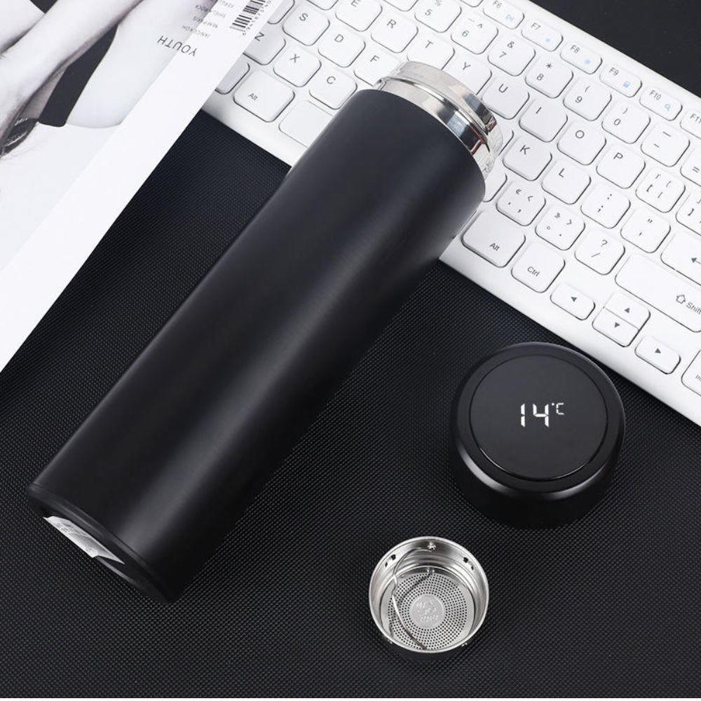 Garrafa Termica Em Inox Com Termometro Copo Termico Medidor Cor:preto - 6