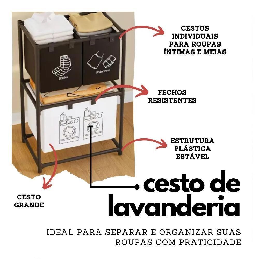 Cesto Lavanderia Triplo Estante Metal Roupa Suja 2 Andares - 4