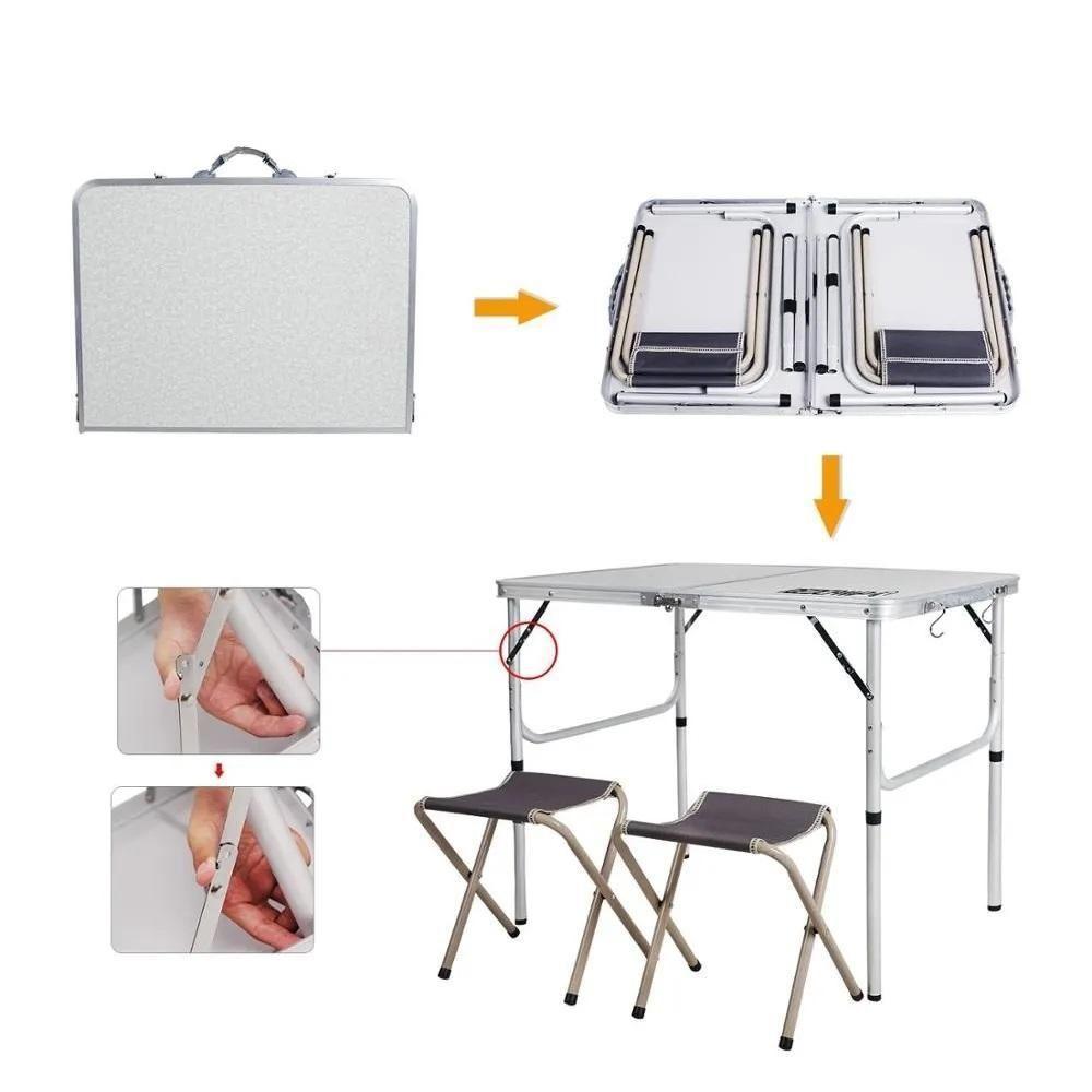 Mesa Dobravel Aluminio 2 Cadeiras Mesinha Praia Maleta - 4