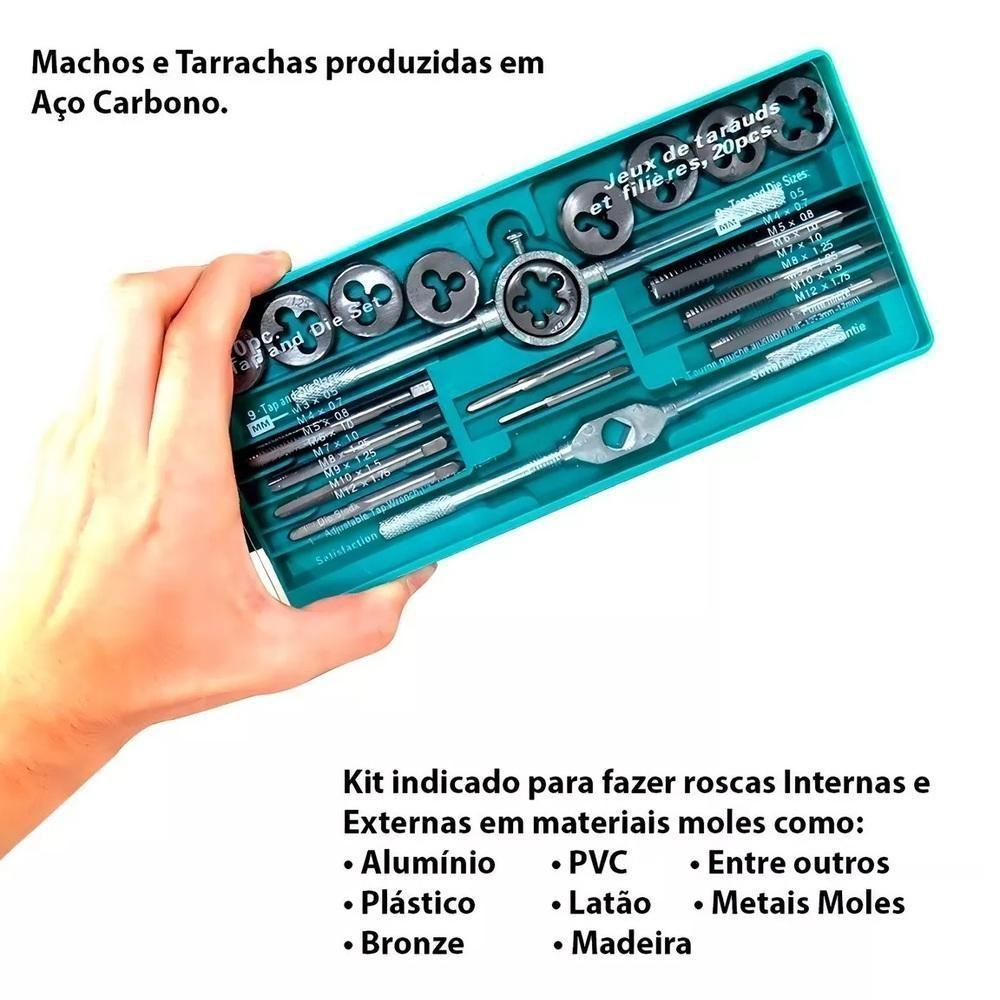 Kit Jogo Tarracha Femea E Macho Pente Abre Rosca Fina 20 - 5