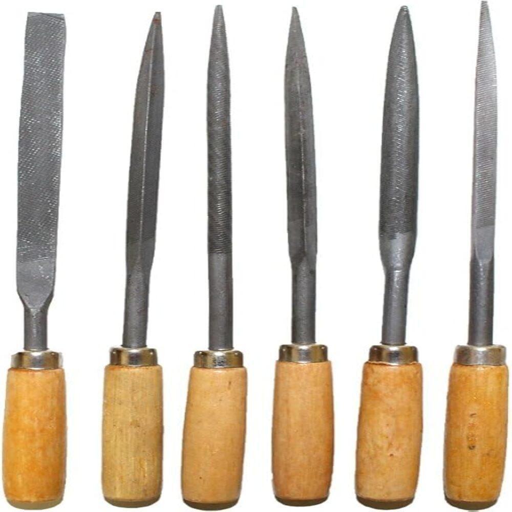 Jogo Lima Agulha Kit 6 Com Cabo Madeira Afiar Triangular - 3