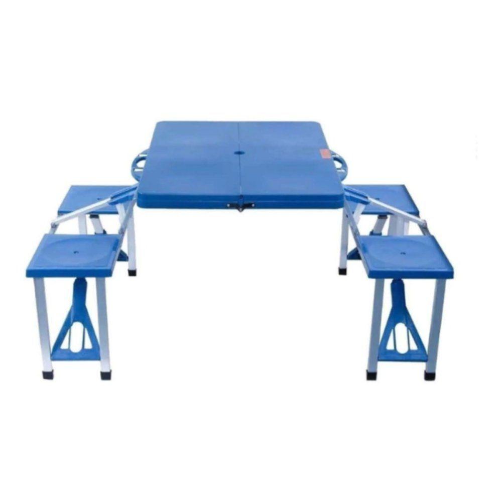 Mesa Dobrável De Alumínio Com 4 Banquetas Para Camping - Azul - 4