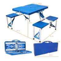 Mesa Dobrável De Alumínio Com 4 Banquetas Para Camping - Azul - 2