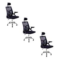 Kit 3 Cadeiras De Escritório Diretor Relax Ergonômica Preto + E-book - 1