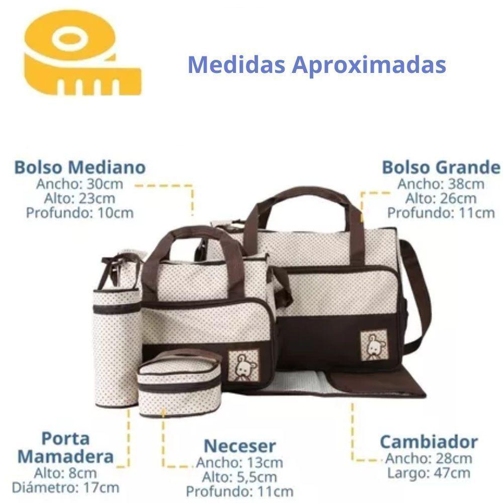 Kit Bolsa Maternidade Mochila Bebe Trocador Porta Mamadeira Papinha 5 Peças Mala Luxo Impermeavel Menina Menino Marrom - 7