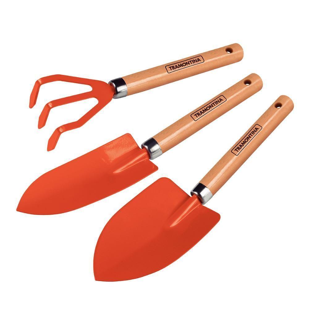 Conjunto Para Jardinagem Peças Metálicas Com Cabo De Madeira 3 Peças - Tramontina - 1