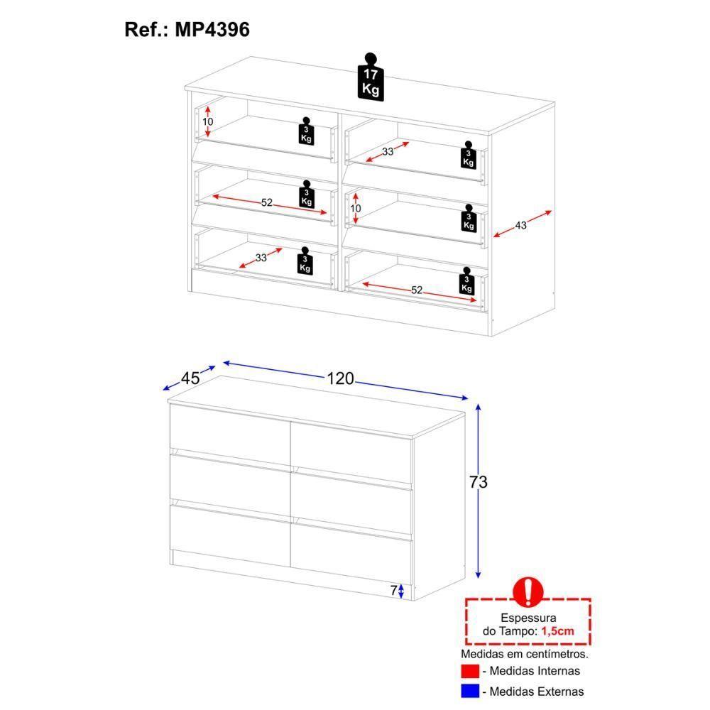 Cômoda Com 6 Gavetas 120cm Multimóveis Mp4396 Madeirado - 4
