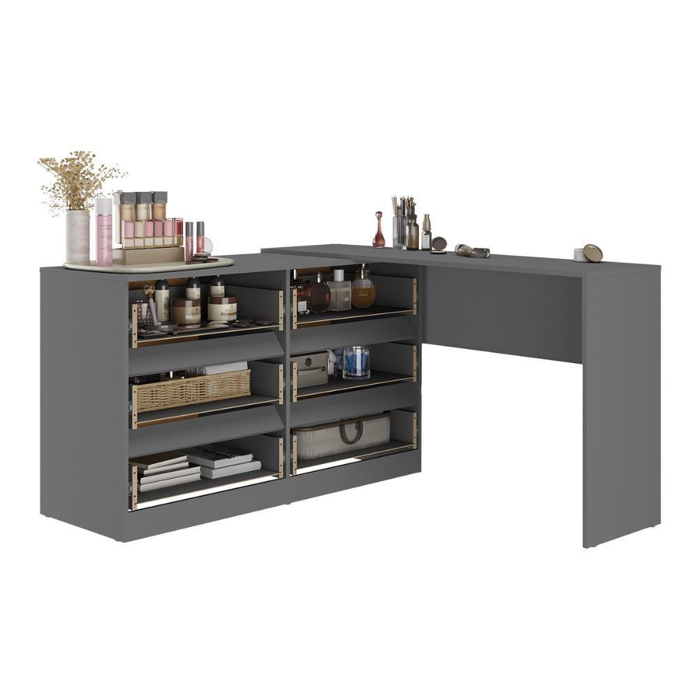 Penteadeira De Canto 120cm 6 Gavetas Flex Multimóveis Mp4404 Grafite - 5