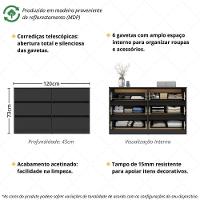 Cômoda Com 6 Gavetas 120cm Multimóveis Mp4396 Preto - 3