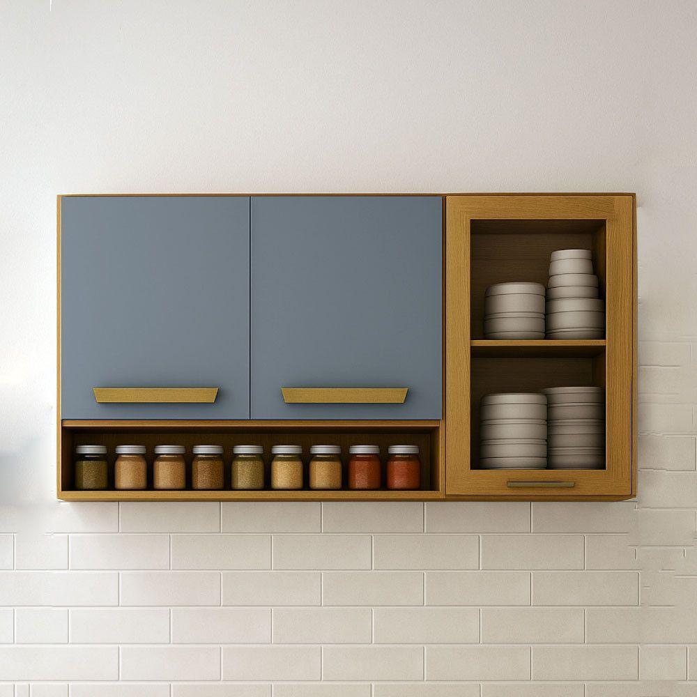 Armário Aéreo Cozinha Athenas 3 Portas Mobilihouse Cinamomo/cinza Acetinado - 1