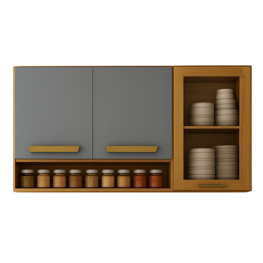 Armário Aéreo Cozinha Athenas 3 Portas Mobilihouse Cinamomo/cinza Acetinado - 2