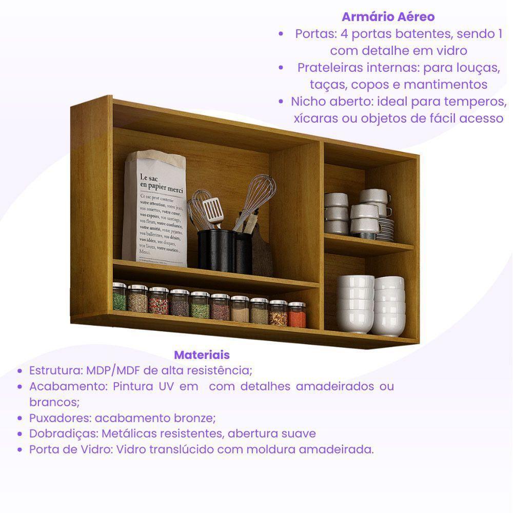 Armário Aéreo Cozinha Athenas 3 Portas Mobilihouse Cinamomo/cinza Acetinado - 6