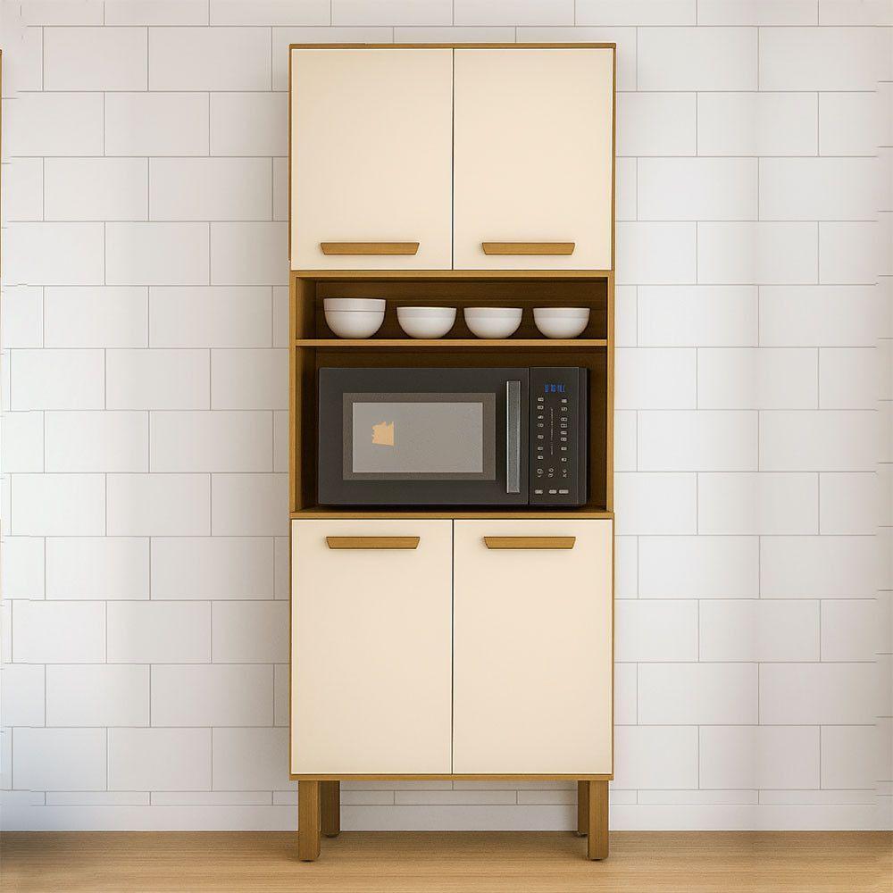 Armário Cozinha Athenas 4 Portas Espaçoso Mobilihouse Cinamomo/off White Acetinado - 1