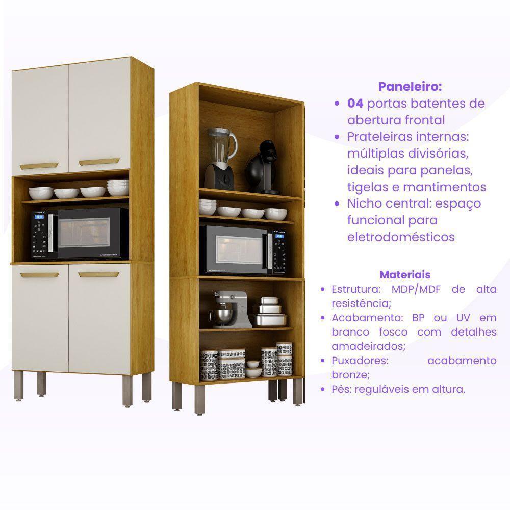 Armário Cozinha Athenas 4 Portas Espaçoso Mobilihouse Cinamomo/off White Acetinado - 4