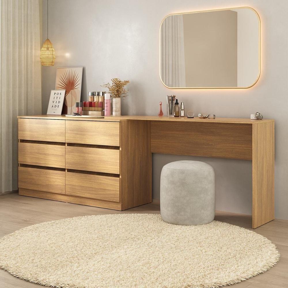 Penteadeira De Canto 120cm 6 Gavetas Flex Multimóveis Mp4404 Madeirado - 8