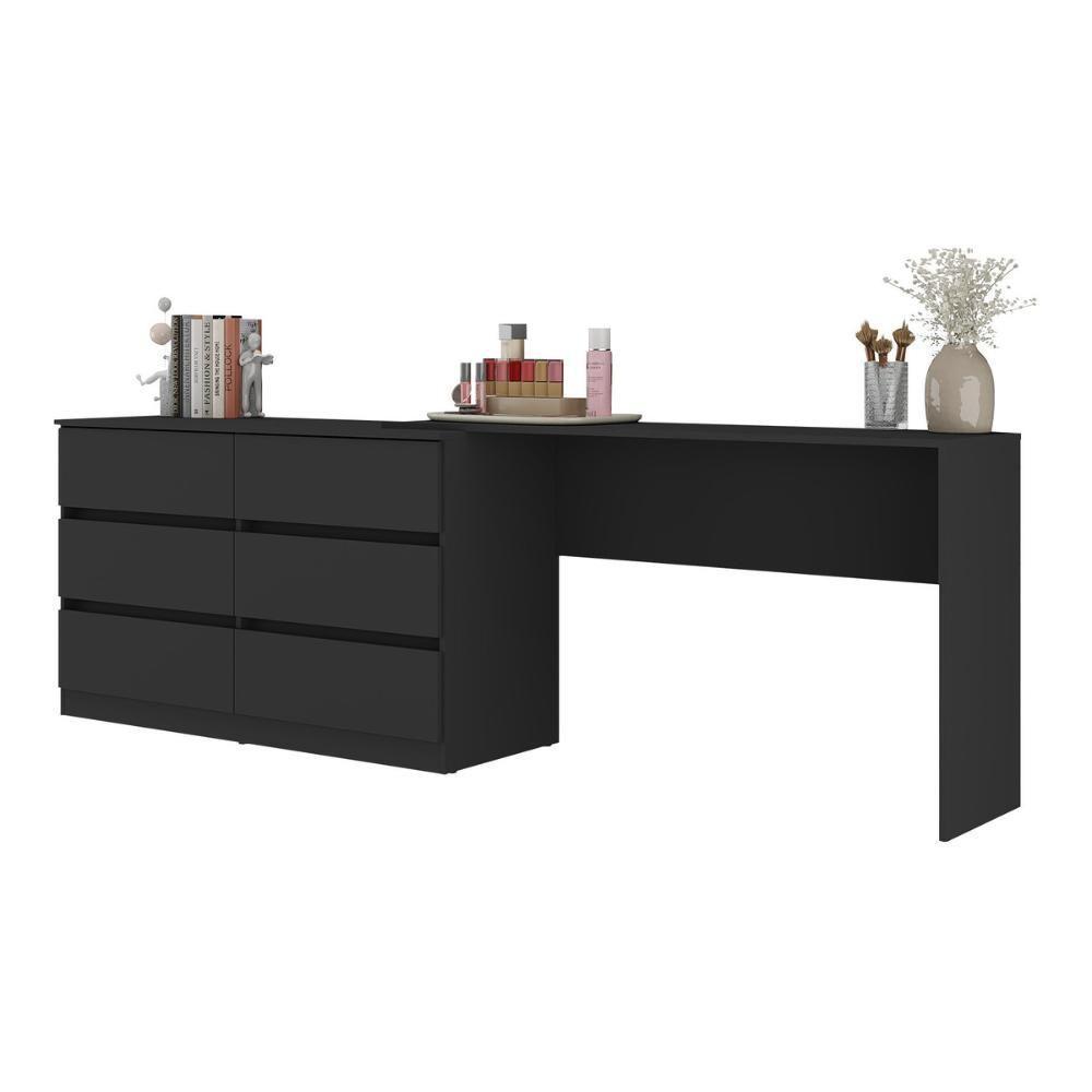 Penteadeira Infantil 231,5cm Com 6 Gavetas Flex Multimóveis Mp4403 Preto - 2