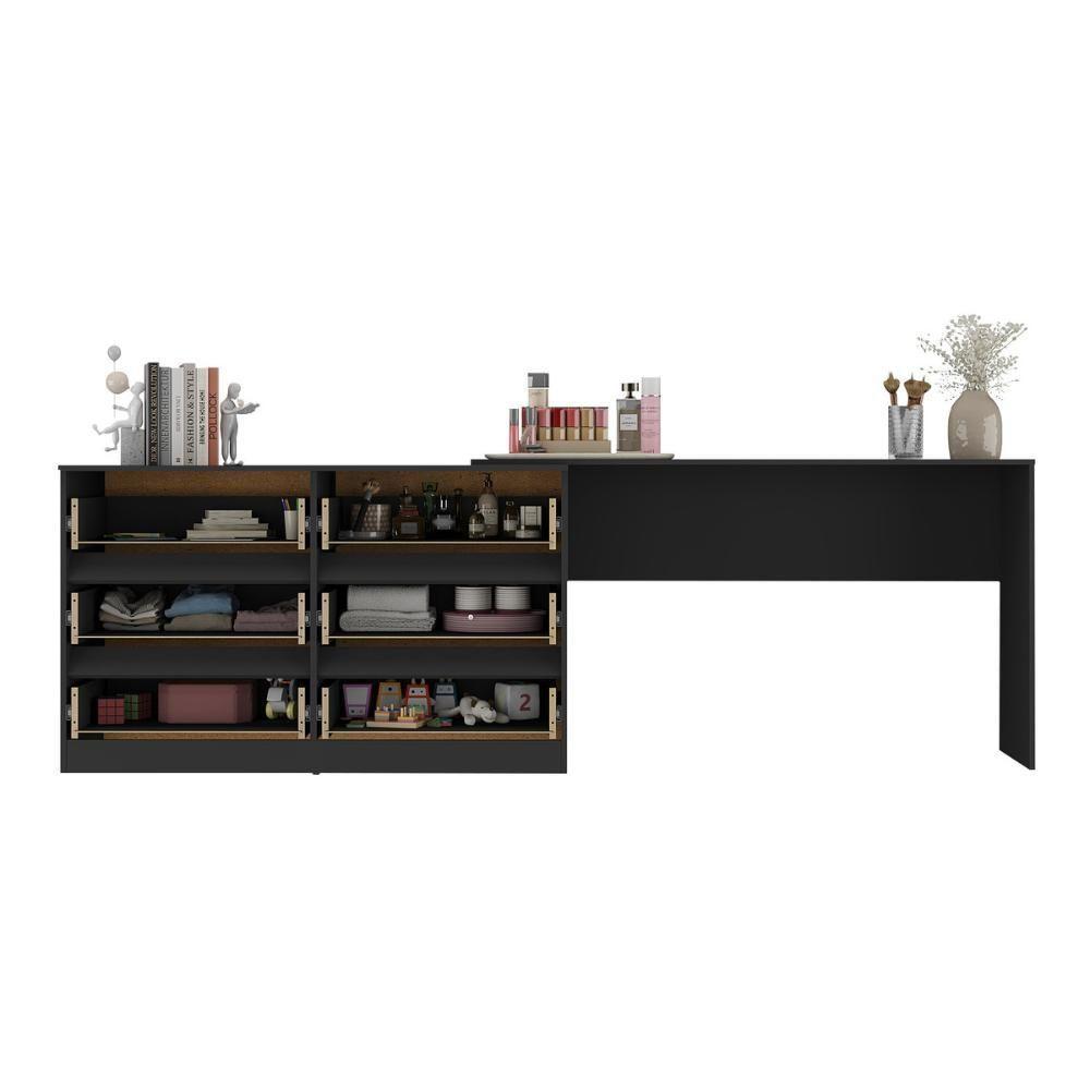 Penteadeira Infantil 231,5cm Com 6 Gavetas Flex Multimóveis Mp4403 Preto - 5