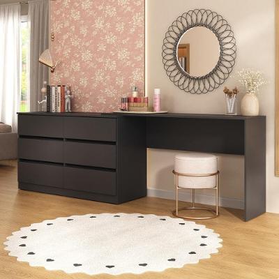 Penteadeira Infantil 231,5cm Com 6 Gavetas Flex Multimóveis Mp4403 Preto