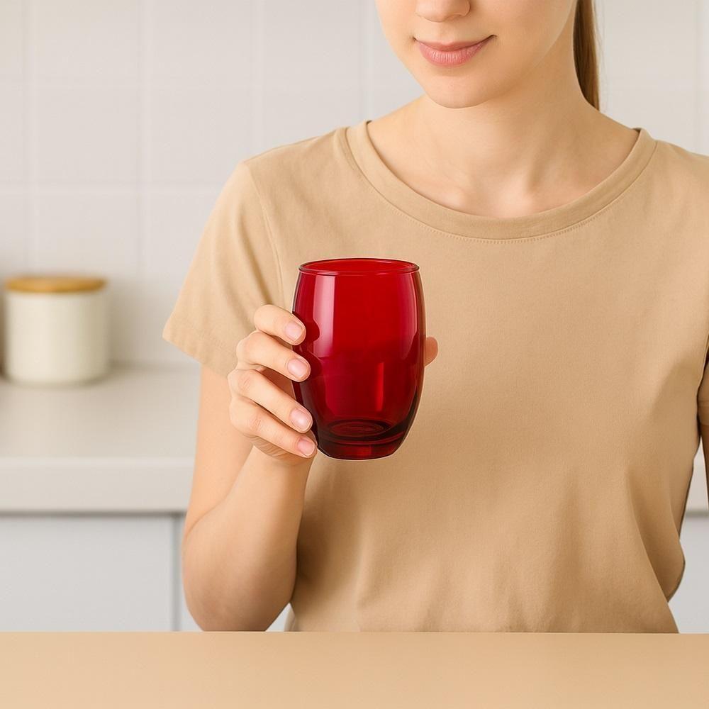 Kit 3 Copos Vermelho Jogo Vidro 475ml Bebidas Agua Suco Drink Casa Bar Restaurante Conjunto Luxo - 3