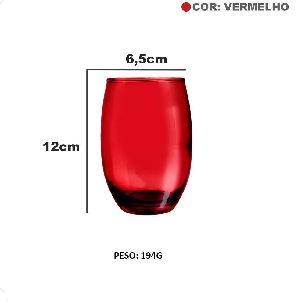 Kit 3 Copos Vermelho Jogo Vidro 475ml Bebidas Agua Suco Drink Casa Bar Restaurante Conjunto Luxo - 6