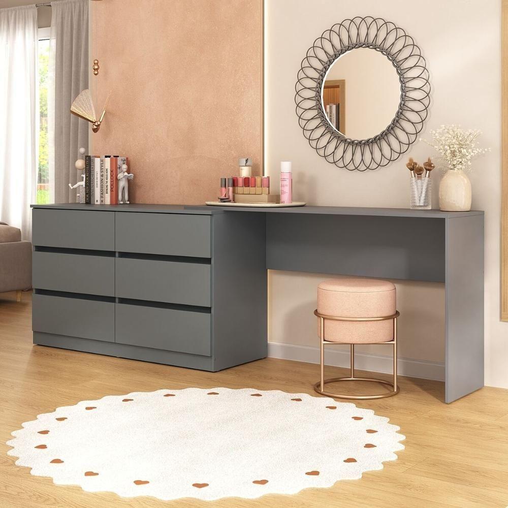 Penteadeira Infantil 231,5cm Com 6 Gavetas Flex Multimóveis Mp4403 Grafite - 1