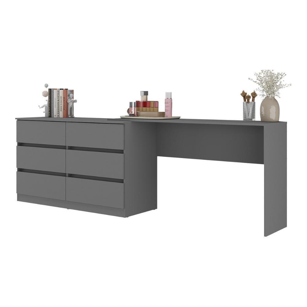 Penteadeira Infantil 231,5cm Com 6 Gavetas Flex Multimóveis Mp4403 Grafite - 2