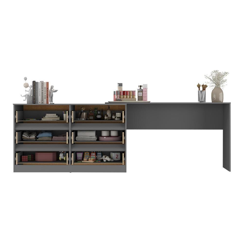 Penteadeira Infantil 231,5cm Com 6 Gavetas Flex Multimóveis Mp4403 Grafite - 5