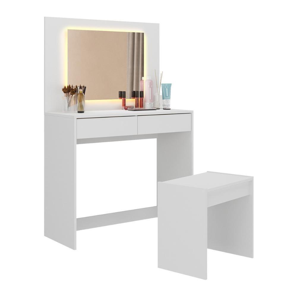 Penteadeira Infantil 90cm Com Banqueta Espelho Led 2 Gavetas Multimóveis Mp4398 Branco - 2