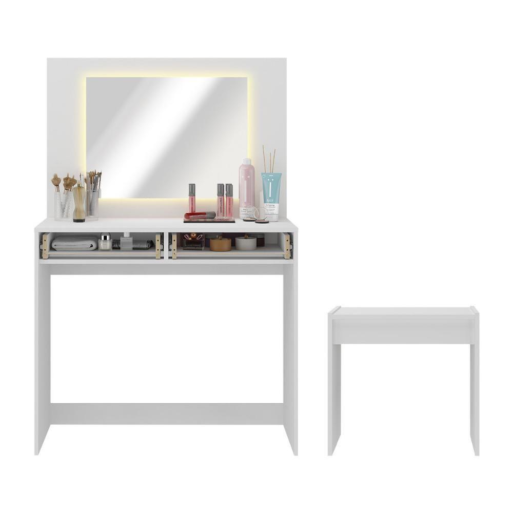 Penteadeira Infantil 90cm Com Banqueta Espelho Led 2 Gavetas Multimóveis Mp4398 Branco - 5