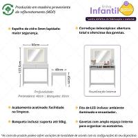 Penteadeira Infantil 90cm Com Banqueta Espelho Led 2 Gavetas Multimóveis Mp4398 Branco - 3