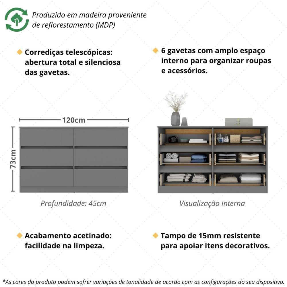 Cômoda Com 6 Gavetas 120cm Multimóveis Mp4396 Grafite - 7