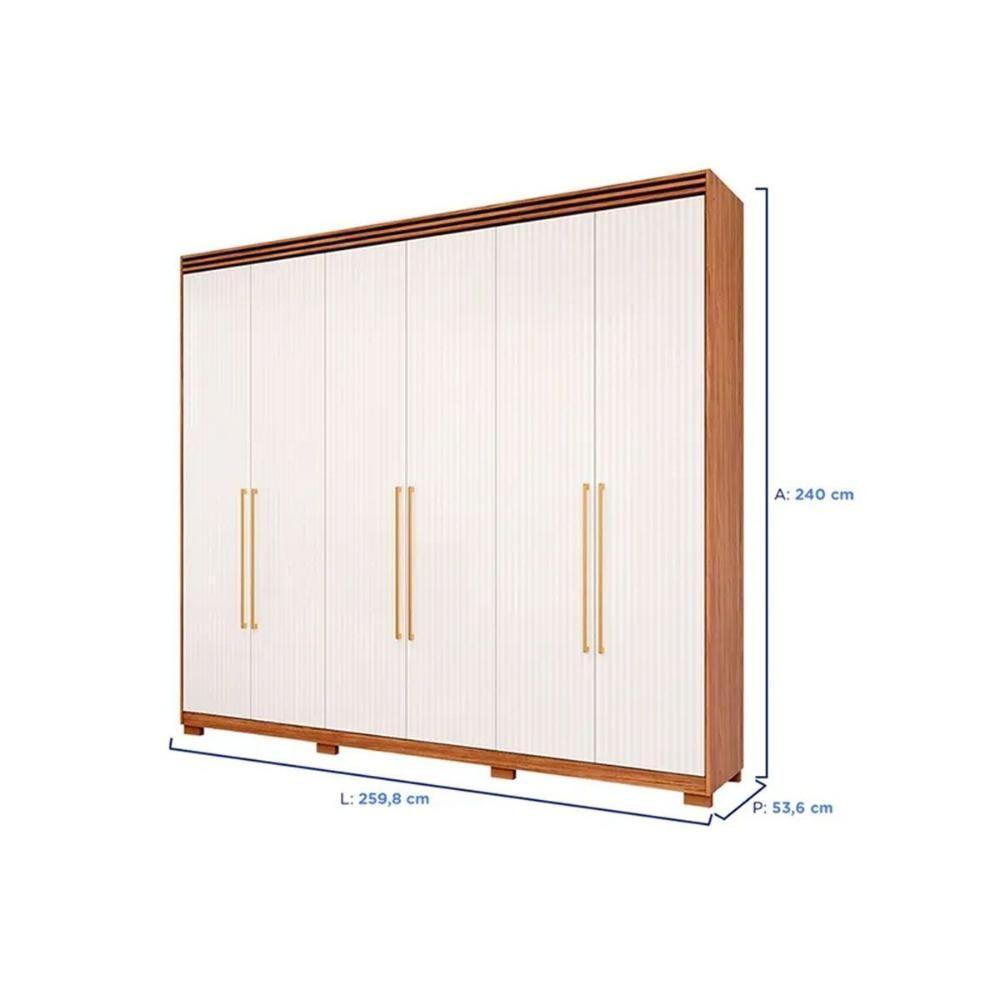 Guarda Roupa 6 Portas E 5 Gavetas C- 1 Espelho Interno E Pés Aurora Cinamomo - Panan - 2