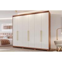 Guarda Roupa 6 Portas E 5 Gavetas C- 1 Espelho Interno E Pés Aurora Cinamomo - Panan - 6