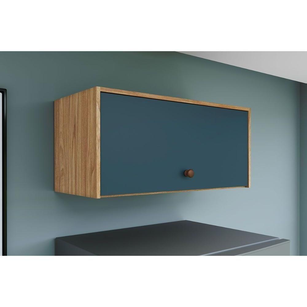 Armário Aéreo Cozinha Modulado Torino C- 1 Porta Basculante 70cm Mel-petroleo - Movelbento - 1