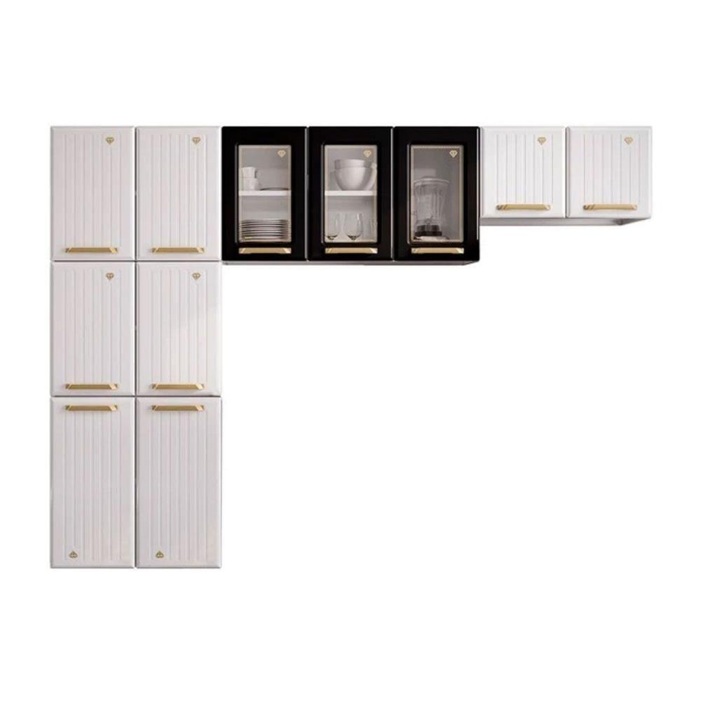 Cozinha Compacta Diamante New C- 11 Portas ( 3 C- Vidro ) Preto - Telasul - 1