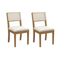 Kit 2 Cadeiras De Cozinha Lola 2cmm001ca Premium Madeira Maciça 2 Un Carvalho-linho Bege Caqui-tela Bege - Kappesberg - 1