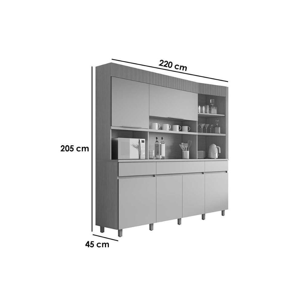 Cozinha Compacta Realeza C- 6 Portas E 3 Gavetas 220cm Carvalho-titânio - Nesher - 3