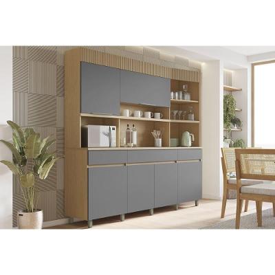 Cozinha Compacta Realeza C- 6 Portas E 3 Gavetas 220cm Carvalho-titânio - Nesher