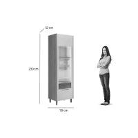 Cristaleira De Cozinha Atena C- 2 Portas Reflecta 1 Gaveta E C- Led 70cm Jequitiba-off White Fosco - Linea Brasil