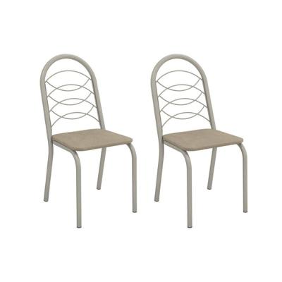 Cadeira De Cozinha Holanda 2c009nk Aço Kit 2 Un Niquel-linho Bege Fendi - Kappesberg