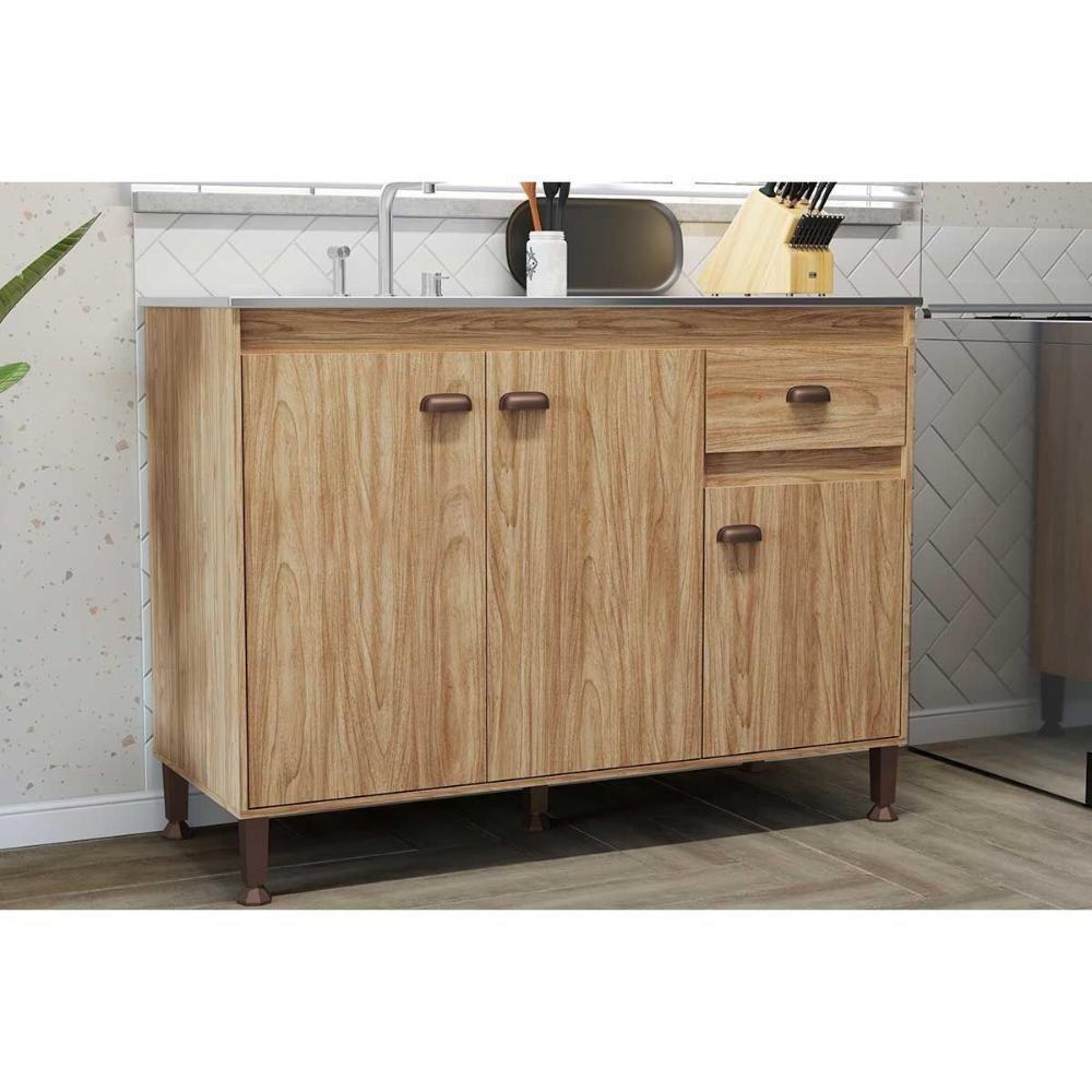 Gabinete De Cozinha Modulado Torino C- 3 Portas E 1 Gaveta S- Tampo 120cm Mel - Movelbento - 1