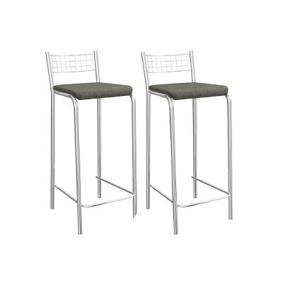 Kit 2 Banquetas Sala Jantar Gênova 2b705cr Aço 2 Un Cromado-linho Escuro - Kappesberg