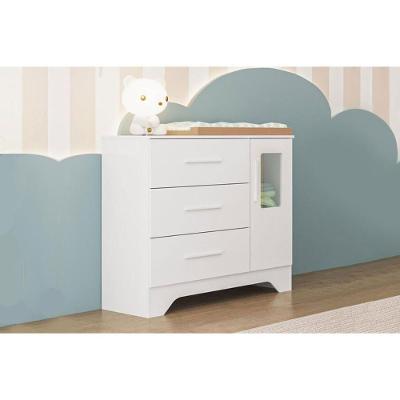 Cômoda Bebê Popy C- 1 Porta Cristal E 3 Gavetas Branco - Peroba
