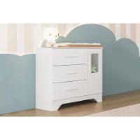 Cômoda Bebê Popy C- 1 Porta Cristal E 3 Gavetas Branco - Peroba - 1
