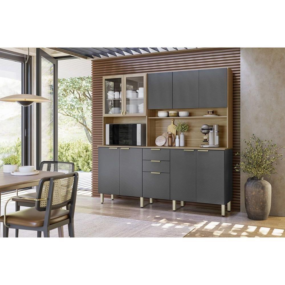 Cozinha Compacta Kit Amora C- 10 Portas E 2 Gavetas 198cm Amendola-grafito Prime Tx - Demóbile - 1