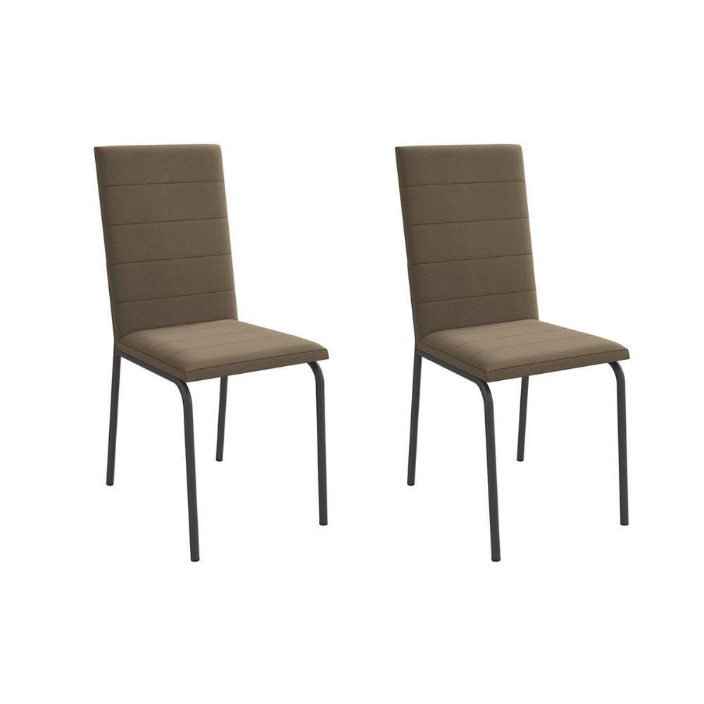 Kit 2 Cadeiras Sala Jantar Amsterdã 2c091 Aço 2 Un Preto-suede Cappuccino - Kappesberg - 1