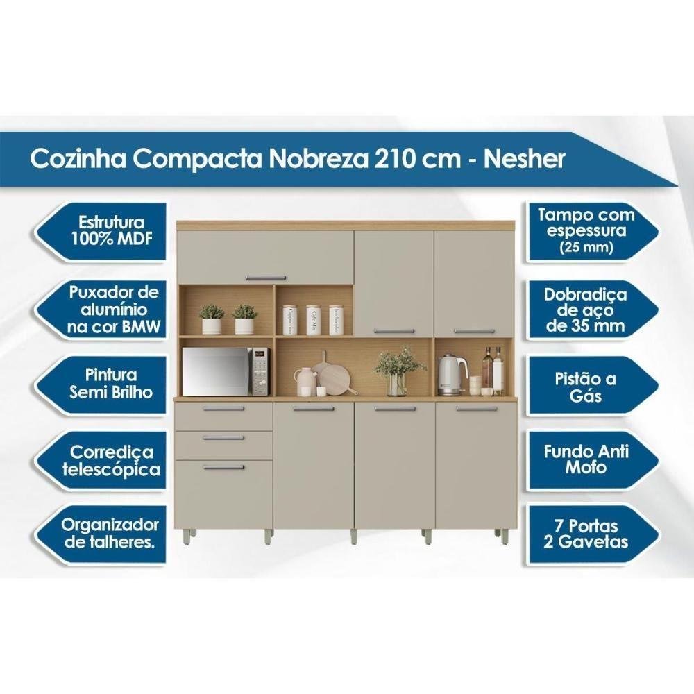 Cozinha Compacta Nobreza C- 7 Portas E 2 Gavetas 210cm Carvalho-titânio - Nesher - 2