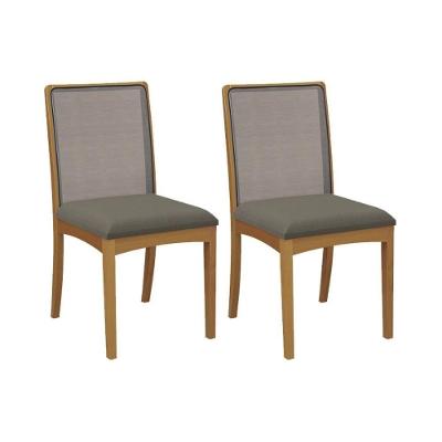 Cadeira De Cozinha Lara 2cmm007ca Premium Madeira Maciça Kit 2 Un Carvalho-linho Escuro-tela Chumbo - Kappesberg