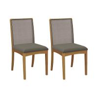 Cadeira De Cozinha Lara 2cmm007ca Premium Madeira Maciça Kit 2 Un Carvalho-linho Escuro-tela Chumbo - Kappesberg - 1