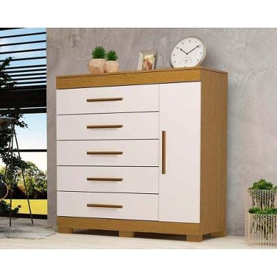 Cômoda Juvenil Rayane 5 Gavetas em MDF com Porta Sapateira Puxador em MDF Off White Cinamomo